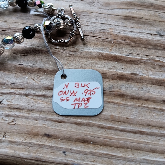 Sterling Silver .925 Black Onyx Necklace and Earrings - Picture 2 of 2